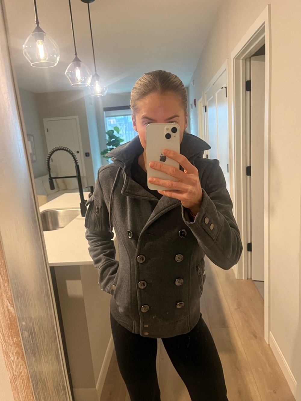Sebby Charcoal Double-Breasted Pea Coat